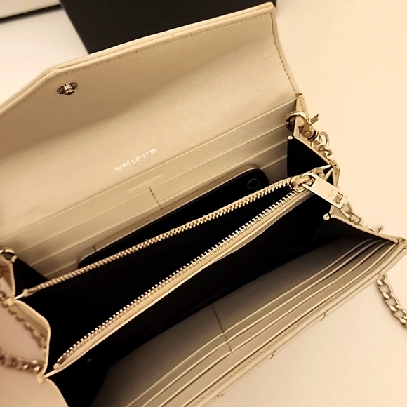 YSL Cloud Gray Caviar Flap Crossbody Large Purse Clutch WOC + Box - Picture 6 of 16